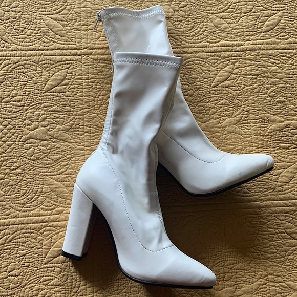 White Heeled Boots - Picture 1 of 3